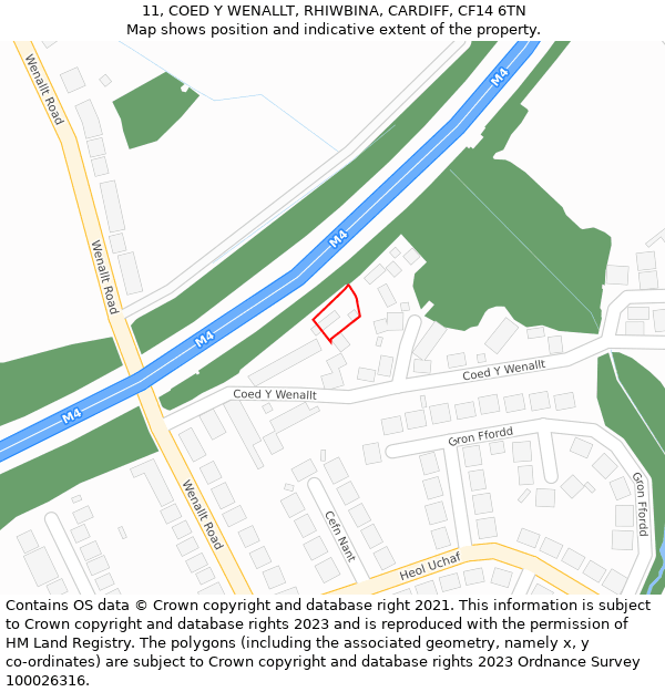 11, COED Y WENALLT, RHIWBINA, CARDIFF, CF14 6TN: Location map and indicative extent of plot