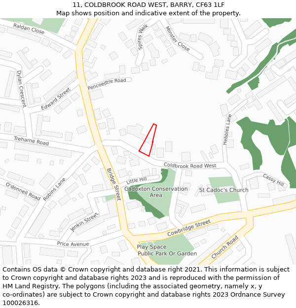 11, COLDBROOK ROAD WEST, BARRY, CF63 1LF: Location map and indicative extent of plot