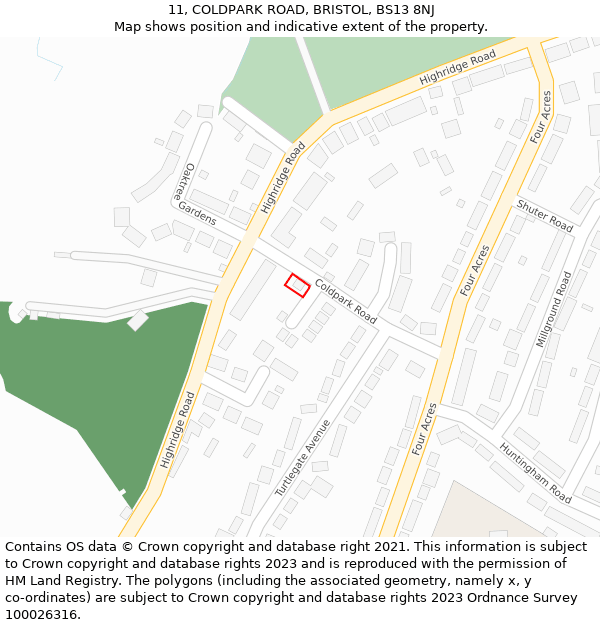 11, COLDPARK ROAD, BRISTOL, BS13 8NJ: Location map and indicative extent of plot