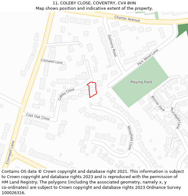 11, COLEBY CLOSE, COVENTRY, CV4 8HN: Location map and indicative extent of plot