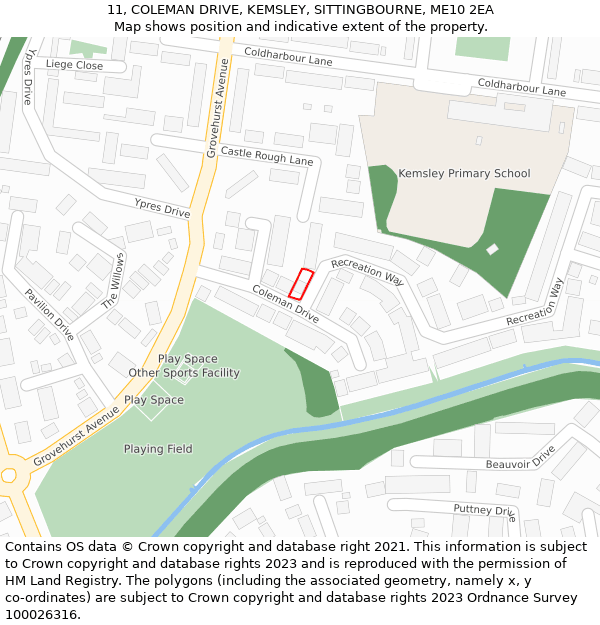 11, COLEMAN DRIVE, KEMSLEY, SITTINGBOURNE, ME10 2EA: Location map and indicative extent of plot