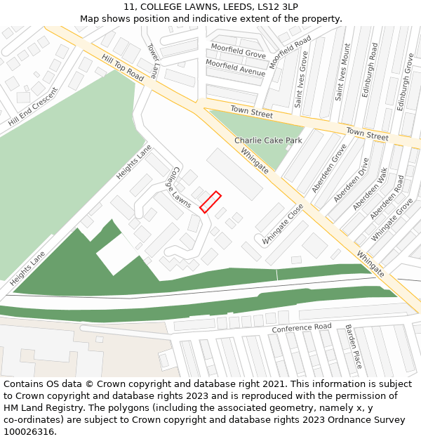11, COLLEGE LAWNS, LEEDS, LS12 3LP: Location map and indicative extent of plot