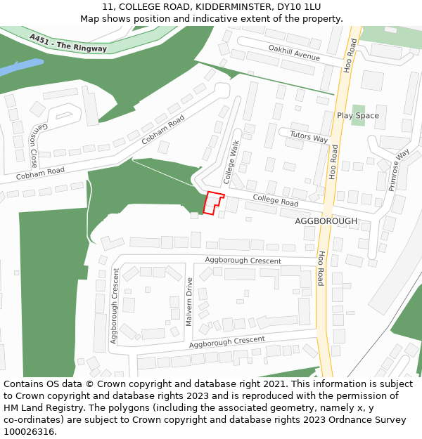 11, COLLEGE ROAD, KIDDERMINSTER, DY10 1LU: Location map and indicative extent of plot