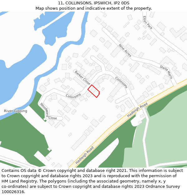 11, COLLINSONS, IPSWICH, IP2 0DS: Location map and indicative extent of plot