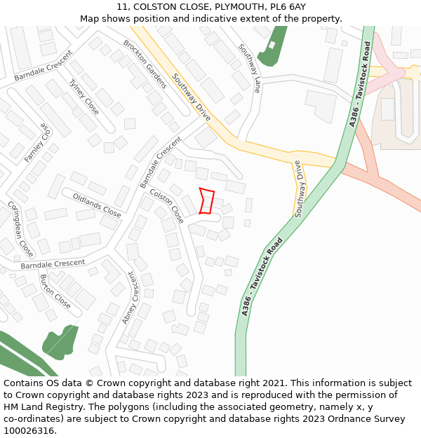 11, COLSTON CLOSE, PLYMOUTH, PL6 6AY: Location map and indicative extent of plot