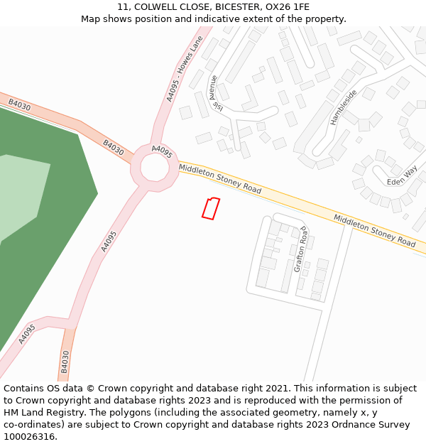 11, COLWELL CLOSE, BICESTER, OX26 1FE: Location map and indicative extent of plot