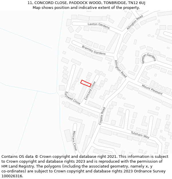 11, CONCORD CLOSE, PADDOCK WOOD, TONBRIDGE, TN12 6UJ: Location map and indicative extent of plot