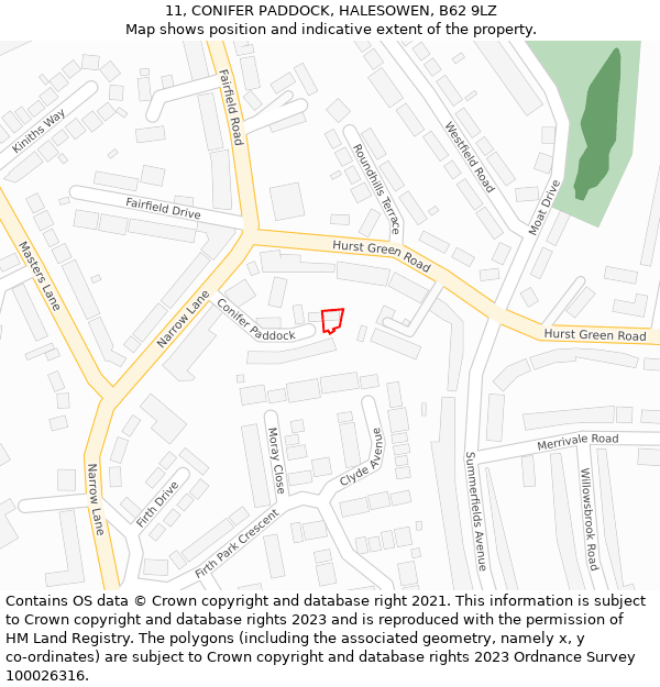 11, CONIFER PADDOCK, HALESOWEN, B62 9LZ: Location map and indicative extent of plot