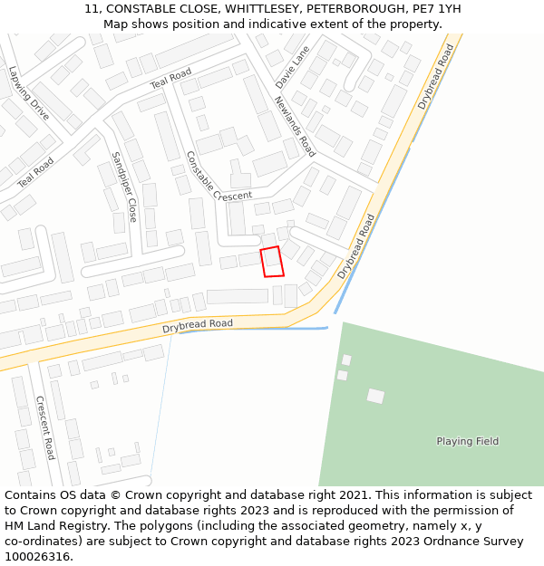 11, CONSTABLE CLOSE, WHITTLESEY, PETERBOROUGH, PE7 1YH: Location map and indicative extent of plot
