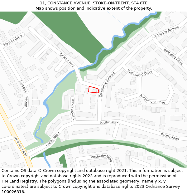 11, CONSTANCE AVENUE, STOKE-ON-TRENT, ST4 8TE: Location map and indicative extent of plot