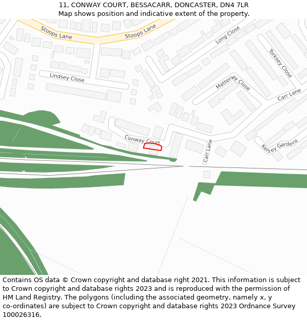 11, CONWAY COURT, BESSACARR, DONCASTER, DN4 7LR: Location map and indicative extent of plot