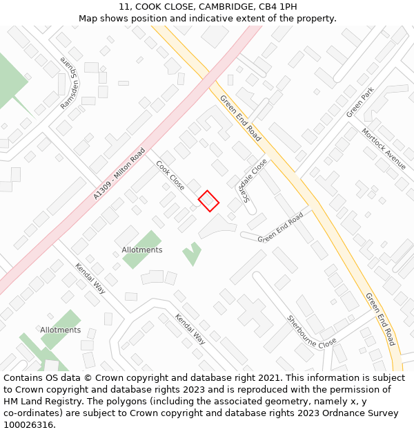 11, COOK CLOSE, CAMBRIDGE, CB4 1PH: Location map and indicative extent of plot