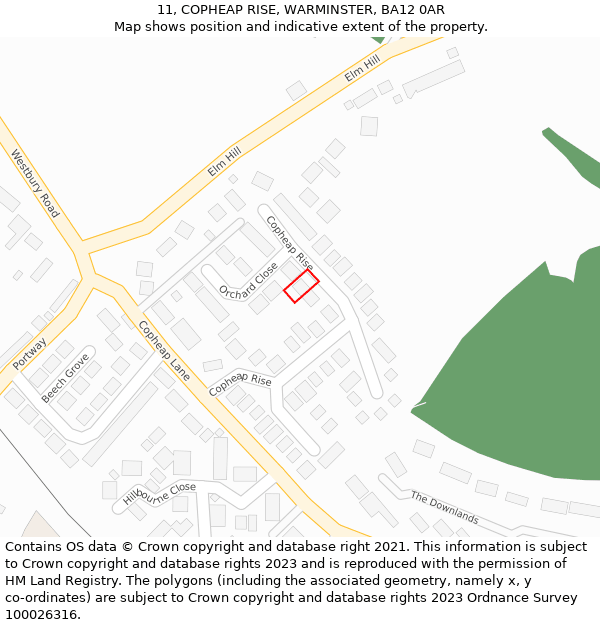 11, COPHEAP RISE, WARMINSTER, BA12 0AR: Location map and indicative extent of plot