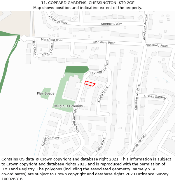 11, COPPARD GARDENS, CHESSINGTON, KT9 2GE: Location map and indicative extent of plot