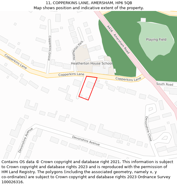11, COPPERKINS LANE, AMERSHAM, HP6 5QB: Location map and indicative extent of plot