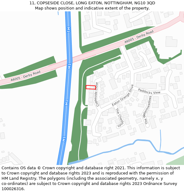 11, COPSESIDE CLOSE, LONG EATON, NOTTINGHAM, NG10 3QD: Location map and indicative extent of plot