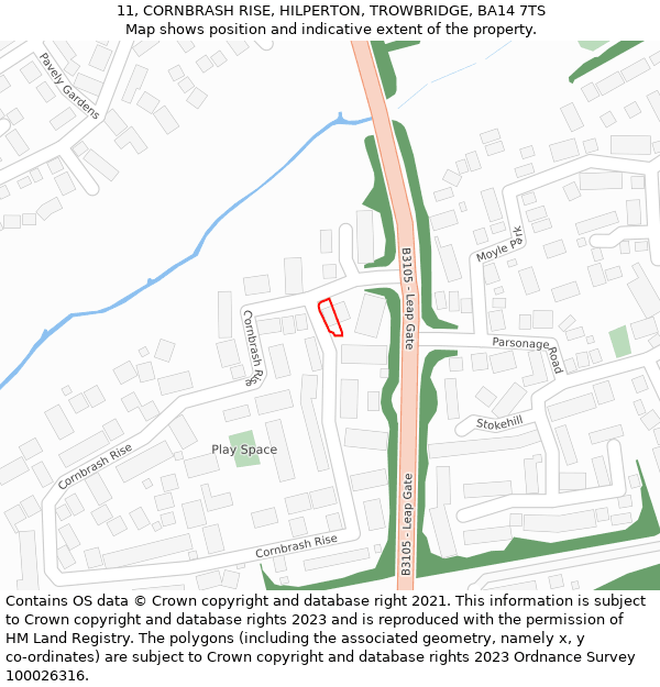 11, CORNBRASH RISE, HILPERTON, TROWBRIDGE, BA14 7TS: Location map and indicative extent of plot