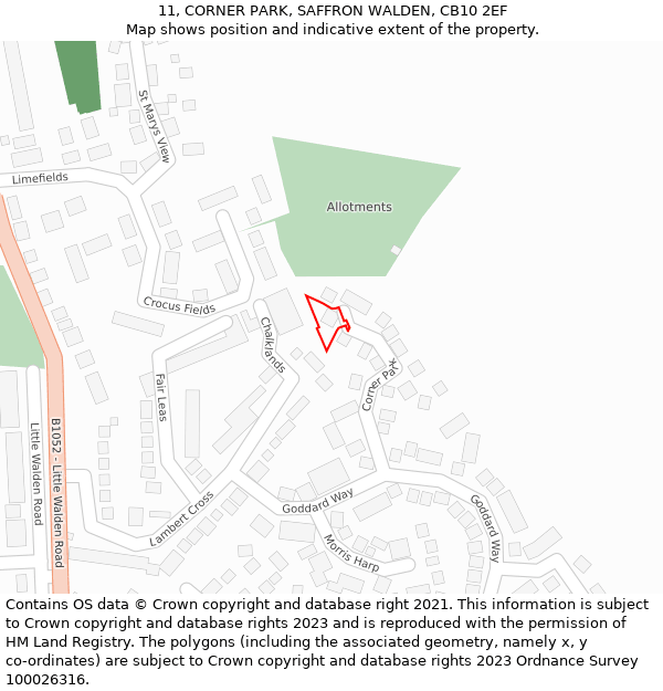 11, CORNER PARK, SAFFRON WALDEN, CB10 2EF: Location map and indicative extent of plot