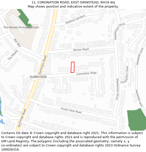 11, CORONATION ROAD, EAST GRINSTEAD, RH19 4AJ: Location map and indicative extent of plot