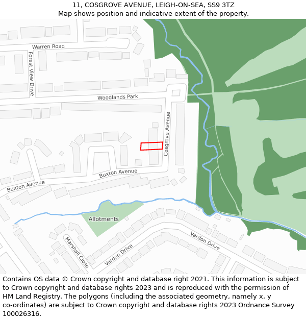 11, COSGROVE AVENUE, LEIGH-ON-SEA, SS9 3TZ: Location map and indicative extent of plot