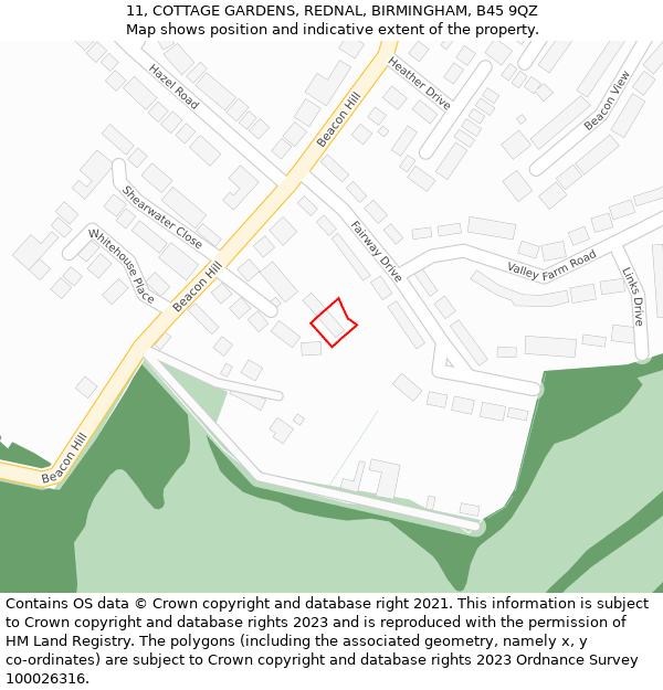 11, COTTAGE GARDENS, REDNAL, BIRMINGHAM, B45 9QZ: Location map and indicative extent of plot