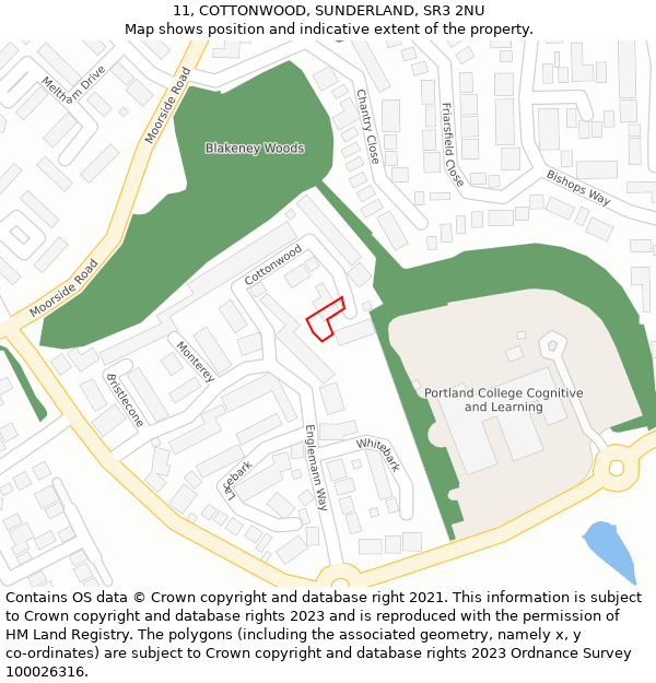 11, COTTONWOOD, SUNDERLAND, SR3 2NU: Location map and indicative extent of plot