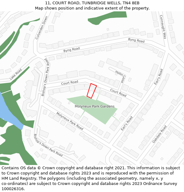 11, COURT ROAD, TUNBRIDGE WELLS, TN4 8EB: Location map and indicative extent of plot