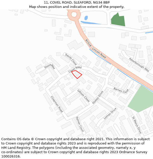 11, COVEL ROAD, SLEAFORD, NG34 8BP: Location map and indicative extent of plot