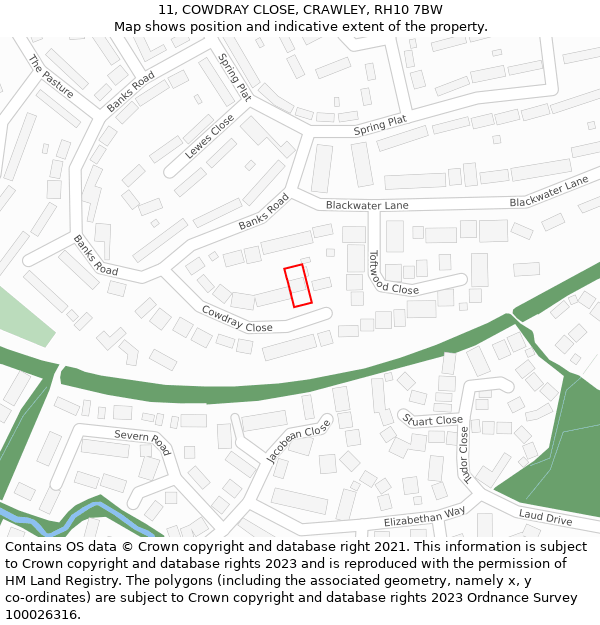 11, COWDRAY CLOSE, CRAWLEY, RH10 7BW: Location map and indicative extent of plot