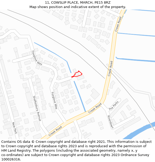 11, COWSLIP PLACE, MARCH, PE15 8RZ: Location map and indicative extent of plot