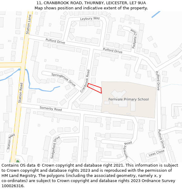 11, CRANBROOK ROAD, THURNBY, LEICESTER, LE7 9UA: Location map and indicative extent of plot