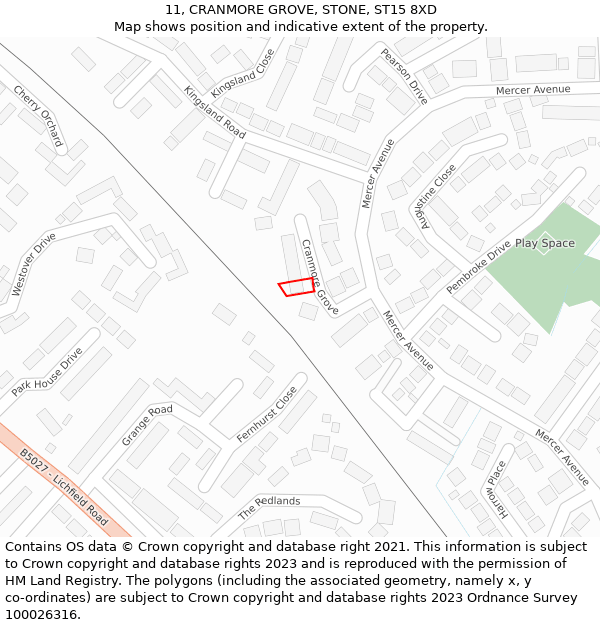 11, CRANMORE GROVE, STONE, ST15 8XD: Location map and indicative extent of plot