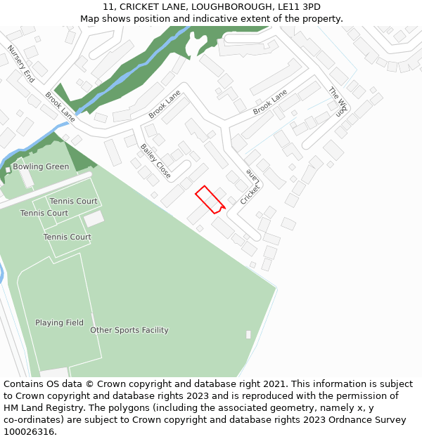 11, CRICKET LANE, LOUGHBOROUGH, LE11 3PD: Location map and indicative extent of plot