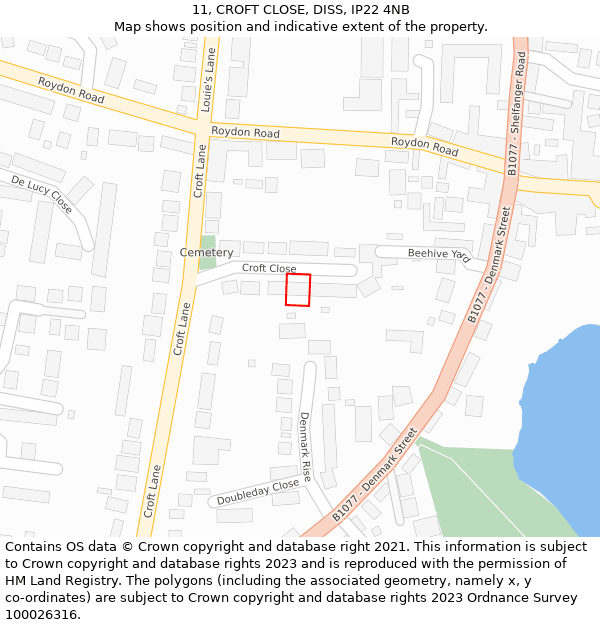 11, CROFT CLOSE, DISS, IP22 4NB: Location map and indicative extent of plot