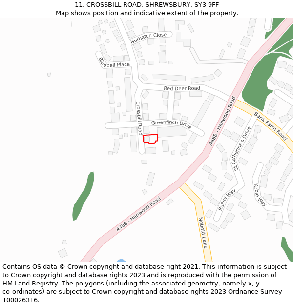 11, CROSSBILL ROAD, SHREWSBURY, SY3 9FF: Location map and indicative extent of plot