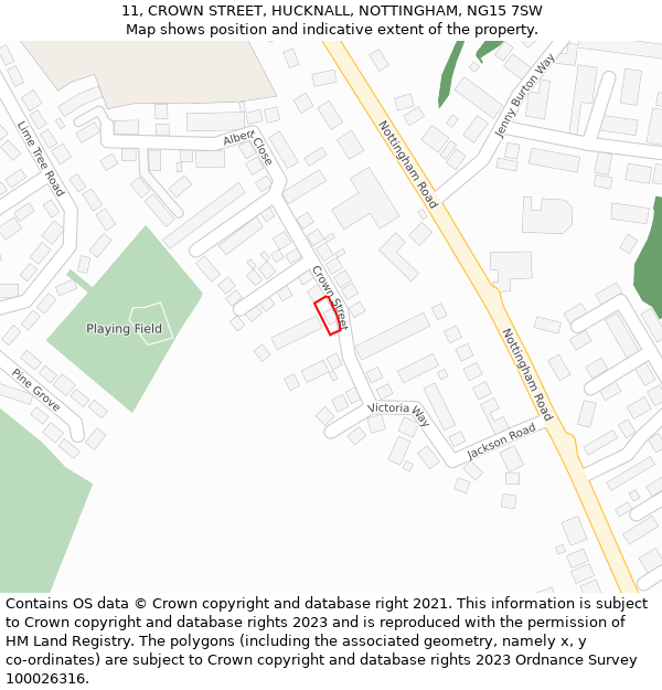 11, CROWN STREET, HUCKNALL, NOTTINGHAM, NG15 7SW: Location map and indicative extent of plot