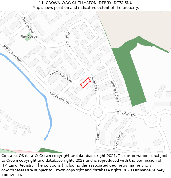 11, CROWN WAY, CHELLASTON, DERBY, DE73 5NU: Location map and indicative extent of plot