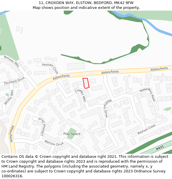 11, CROXDEN WAY, ELSTOW, BEDFORD, MK42 9FW: Location map and indicative extent of plot