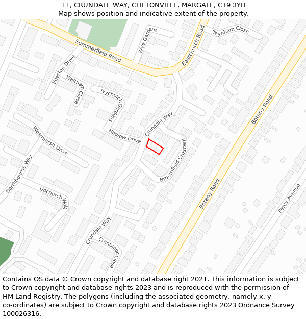 11, CRUNDALE WAY, CLIFTONVILLE, MARGATE, CT9 3YH: Location map and indicative extent of plot