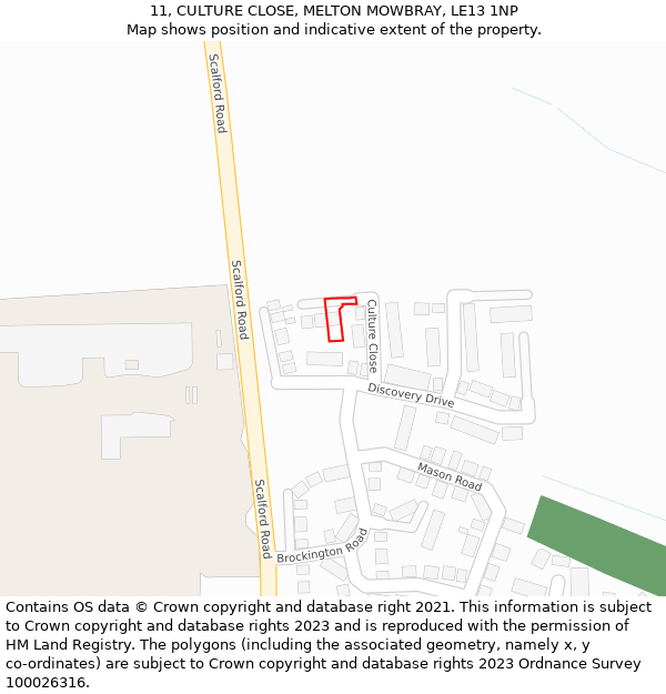 11, CULTURE CLOSE, MELTON MOWBRAY, LE13 1NP: Location map and indicative extent of plot