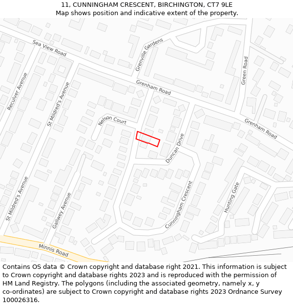 11, CUNNINGHAM CRESCENT, BIRCHINGTON, CT7 9LE: Location map and indicative extent of plot