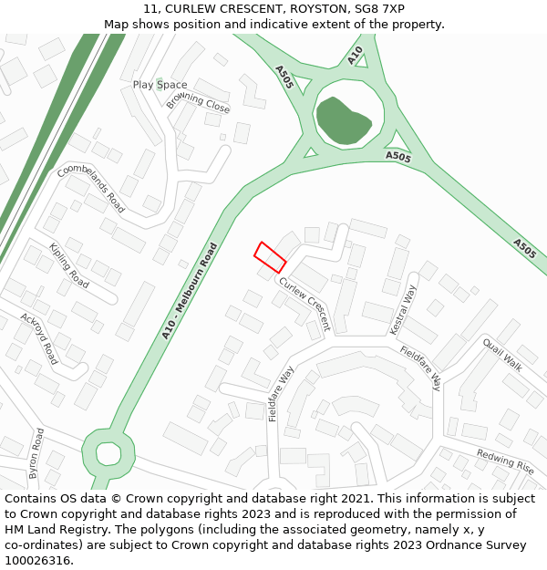 11, CURLEW CRESCENT, ROYSTON, SG8 7XP: Location map and indicative extent of plot