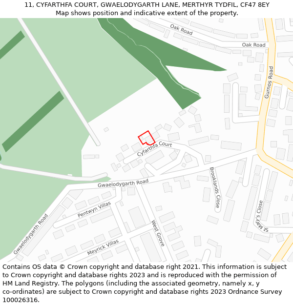 11, CYFARTHFA COURT, GWAELODYGARTH LANE, MERTHYR TYDFIL, CF47 8EY: Location map and indicative extent of plot