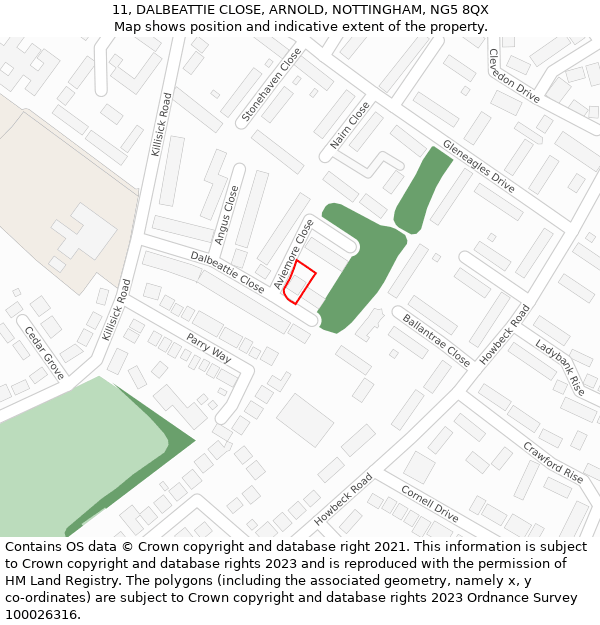 11, DALBEATTIE CLOSE, ARNOLD, NOTTINGHAM, NG5 8QX: Location map and indicative extent of plot