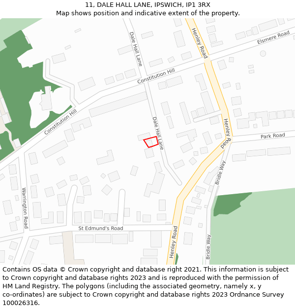 11, DALE HALL LANE, IPSWICH, IP1 3RX: Location map and indicative extent of plot