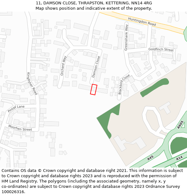 11, DAMSON CLOSE, THRAPSTON, KETTERING, NN14 4RG: Location map and indicative extent of plot