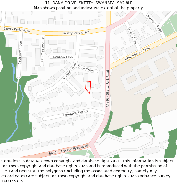 11, DANA DRIVE, SKETTY, SWANSEA, SA2 8LF: Location map and indicative extent of plot