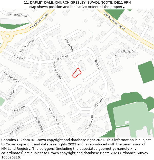 11, DARLEY DALE, CHURCH GRESLEY, SWADLINCOTE, DE11 9RN: Location map and indicative extent of plot