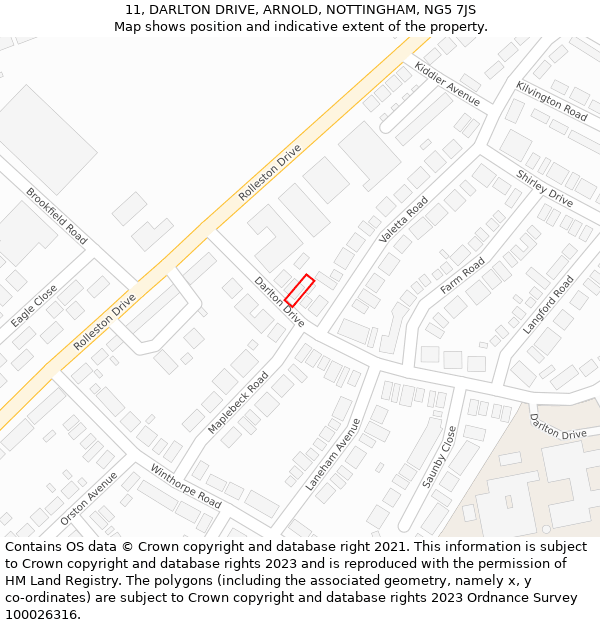 11, DARLTON DRIVE, ARNOLD, NOTTINGHAM, NG5 7JS: Location map and indicative extent of plot