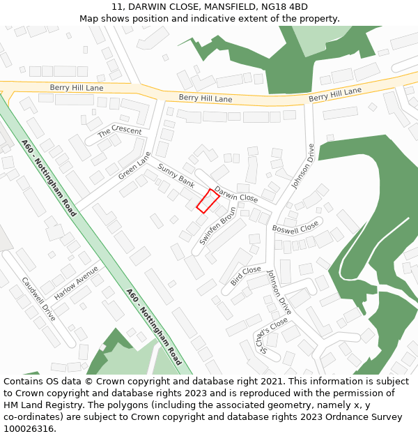 11, DARWIN CLOSE, MANSFIELD, NG18 4BD: Location map and indicative extent of plot